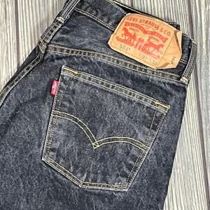 Levis‎ 501 Button Fly Black Wash Men Jeans Cotton Retro Americana Fashion 31x30